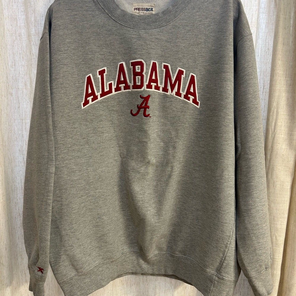 Pressbox Gray Crewneck with Red Alabama Script